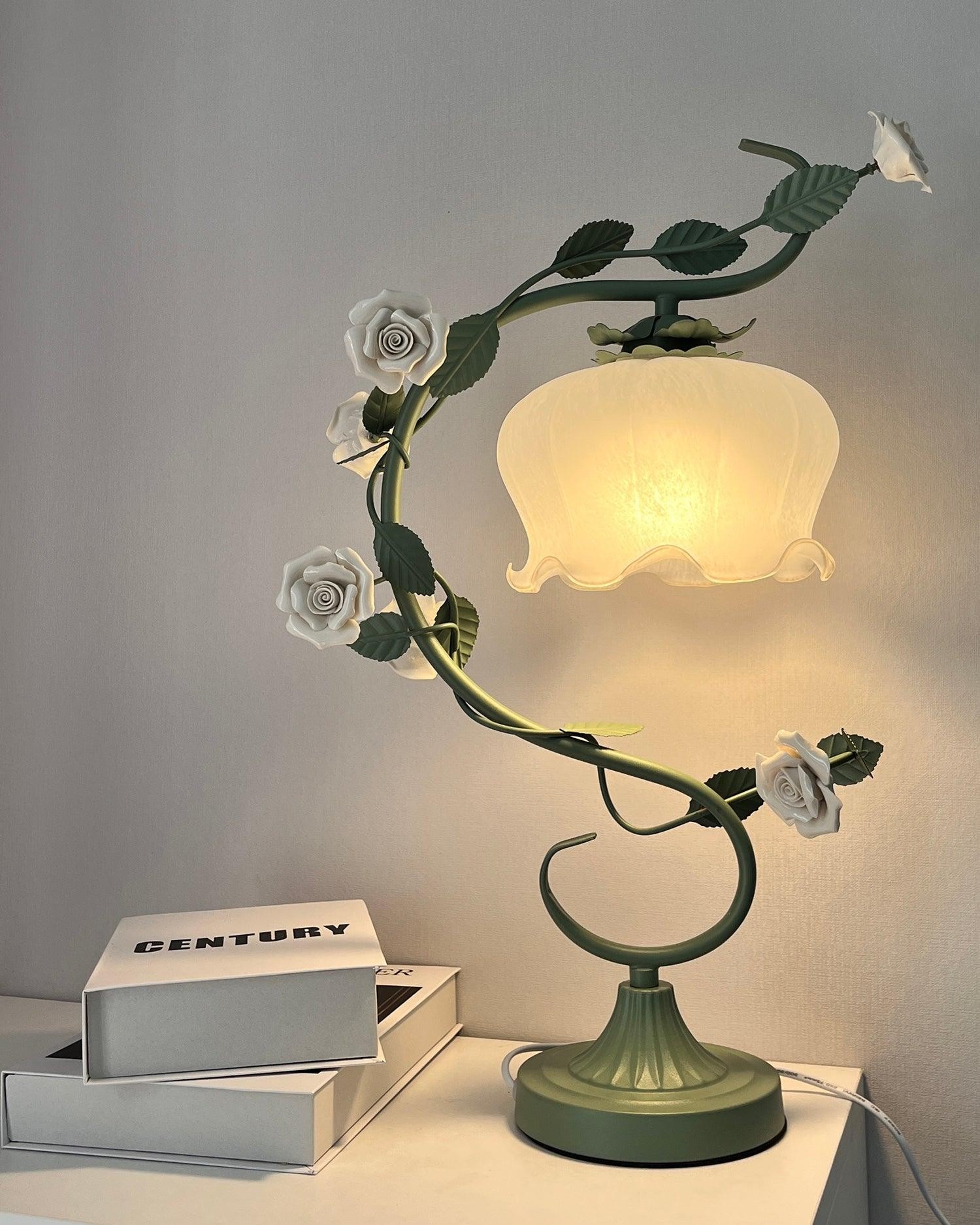 Green Pink White Rose Flower Table Lamp M209