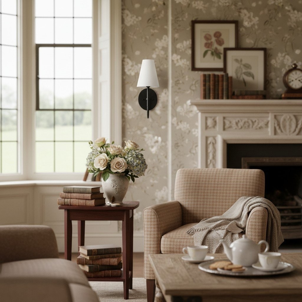 Curva Metal Collection Traditional Wall Light - Brass Finish with Shade T399