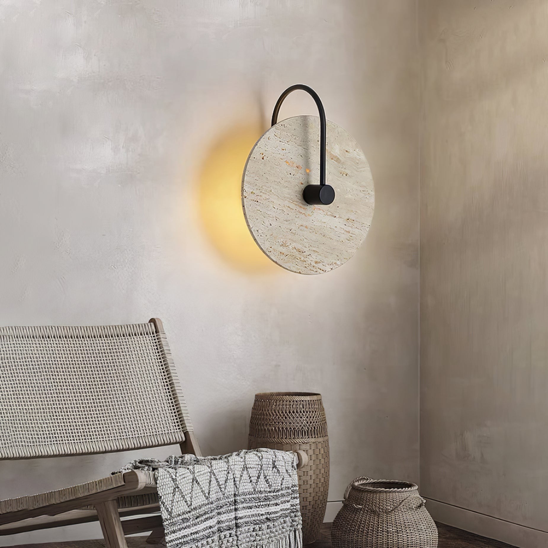 Simple Clock-Shaped Travertine Wall Lamp M25