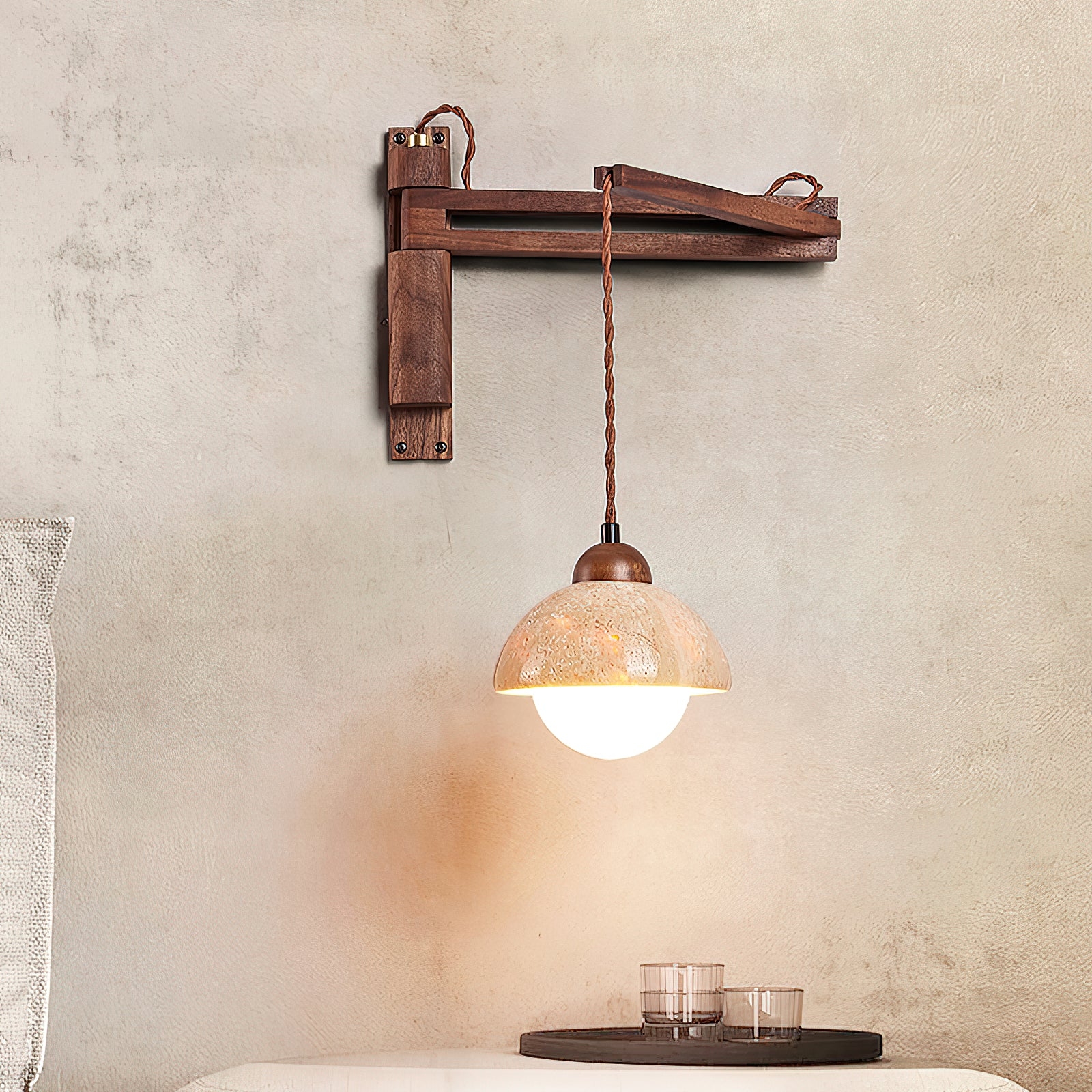 Tia Travertine Swing Arm Plug-in Sconce D685