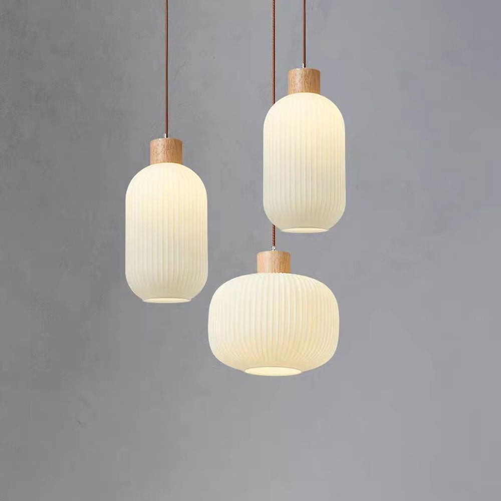 Nordic White Lantern-Like Glass Pendant Lamp M127