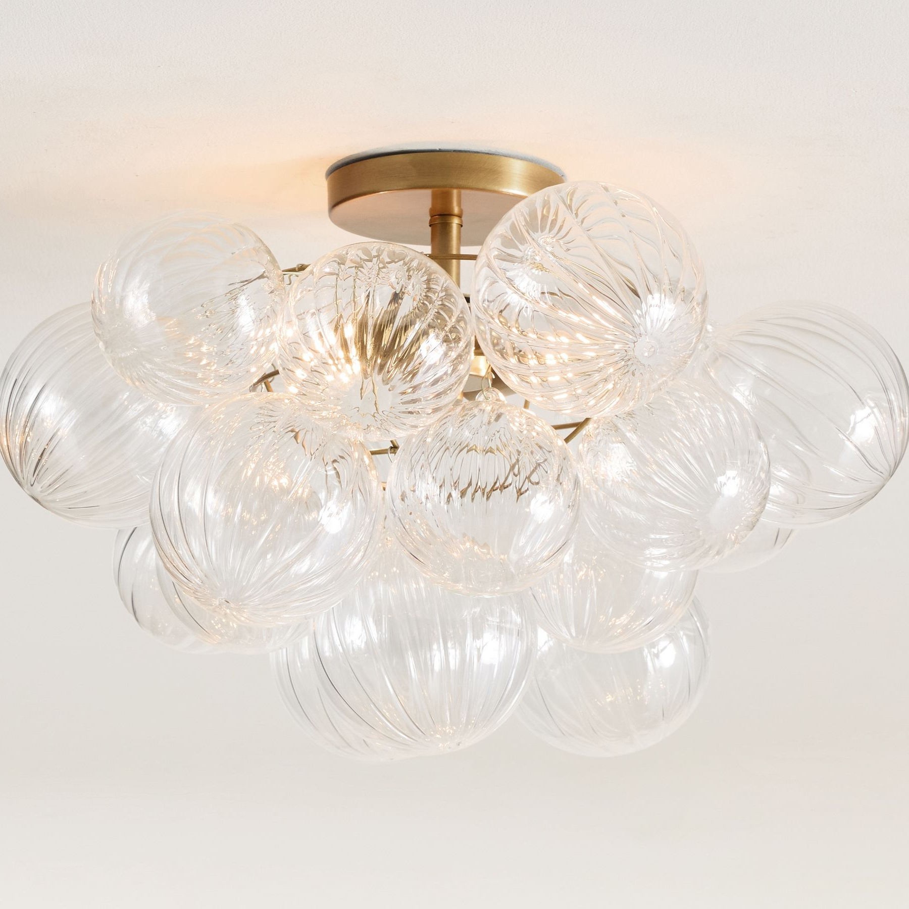 Bravira Flush Mount Ceiling Light - Ribbed & Bubbled Glass Metal Light T071