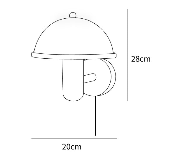 Schemat wymiarowy przedstawiający kinkiet Mushroom Wood M350 o szerokości 20 cm i wysokości 28 cm