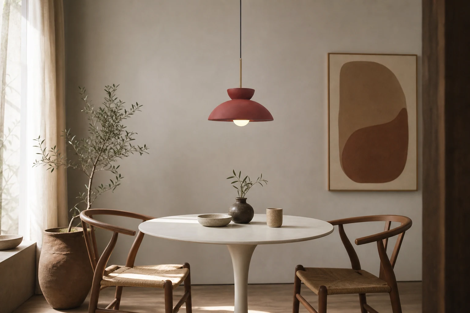 Lampa wisząca z żywicy Wabi-Sabi w scenie lifestylowej opartej na produkcie w kontekście
