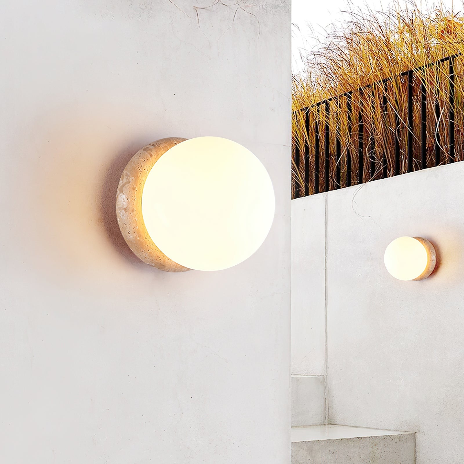 Japanese Style Wabi-Sabi Travertine Spherical Wall Lamp M90