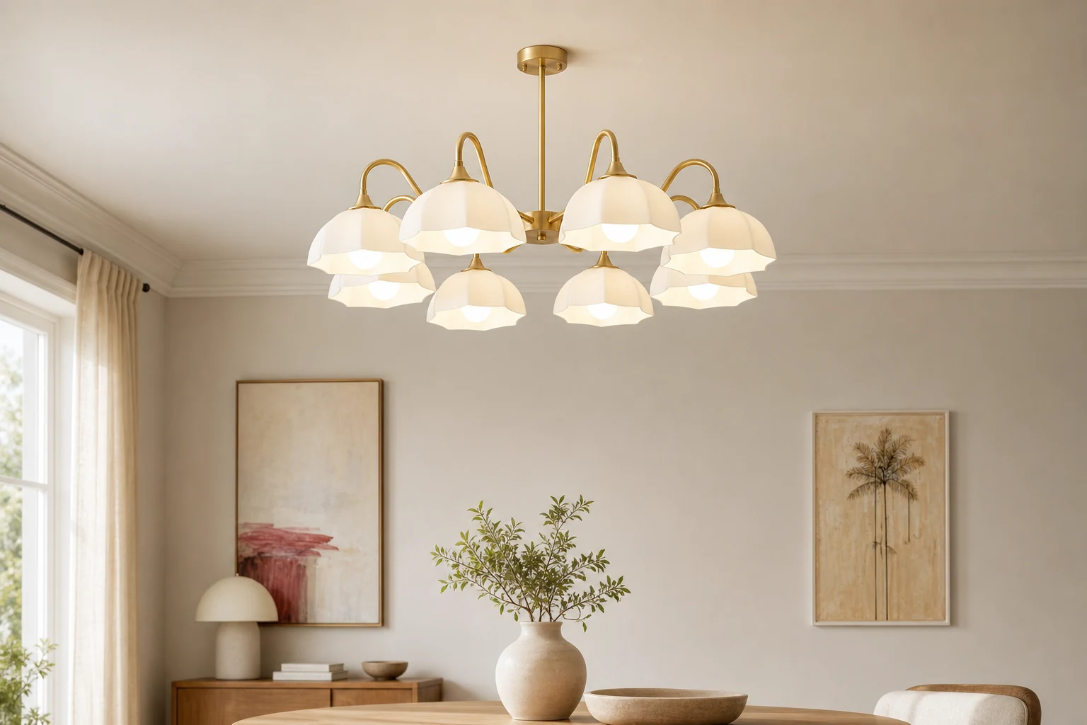Żyrandol ze szkła Nordic Garden Flower M305 w jasnym pokoju lifestylowym