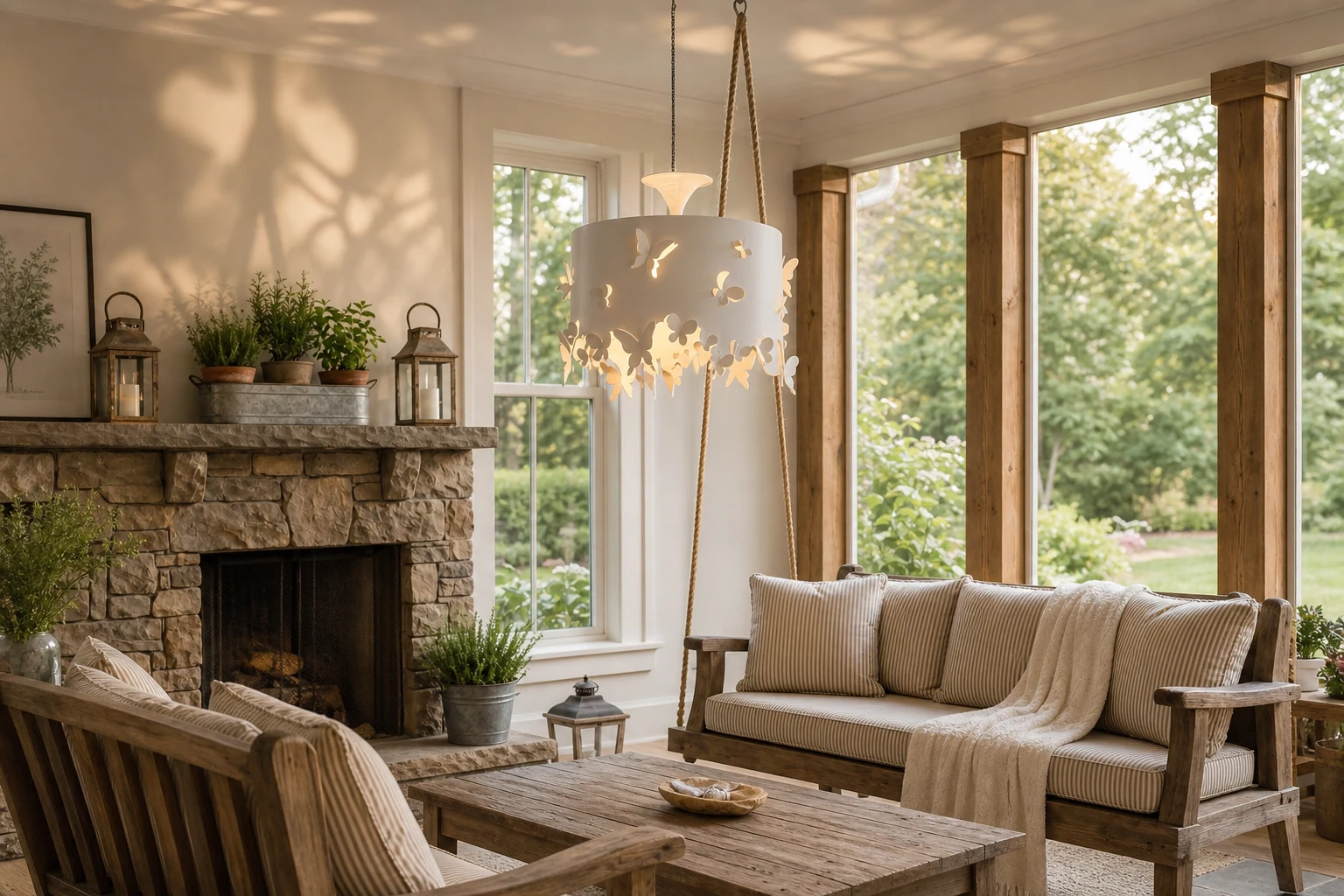 Lampa wisząca Alaria w ciepłej scenie wnętrza z widocznym pełnym produktem