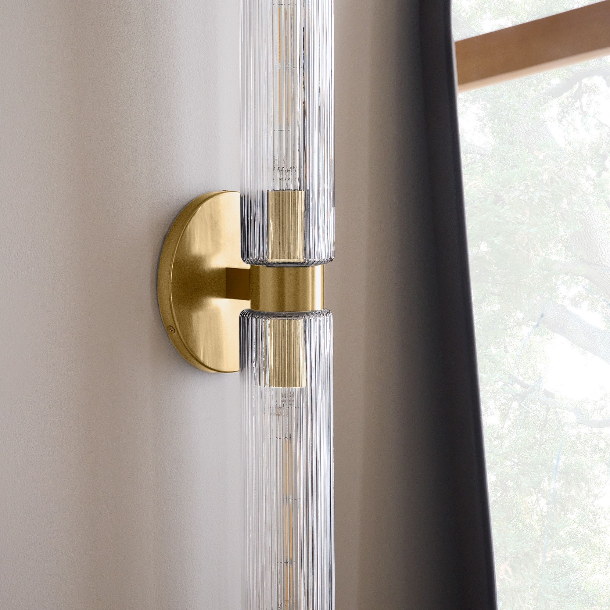 Rivora Modern Fluted Glass Wall Light - Double Short Indoor Outdoor Sconce T168