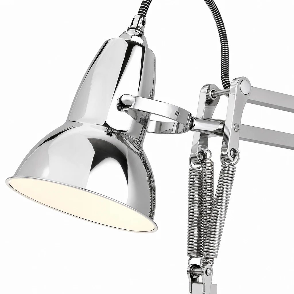 Zbliżenie na wykończenie i konstrukcję lampy biurkowej Modryx