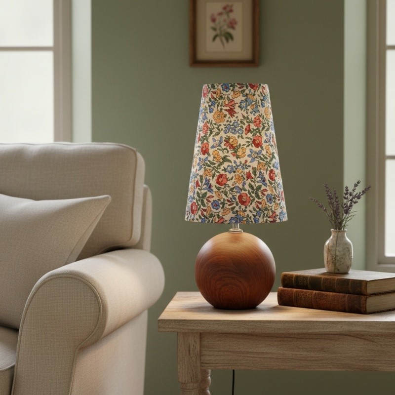 Florence Decorative Floral Table Lamp - Stylish Ambient Light with Wooden Detail for Home T550