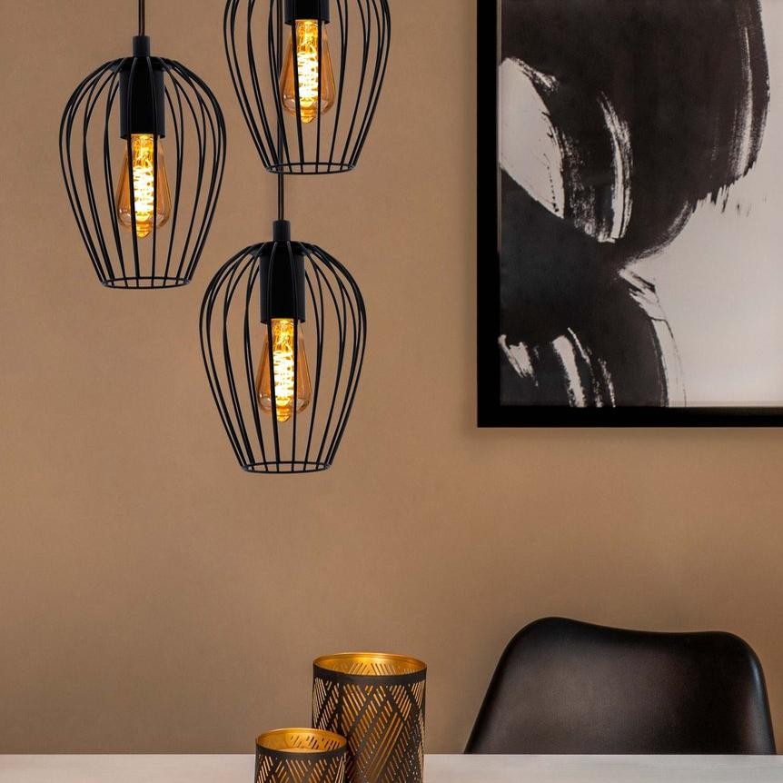 Black Large Vintage Wire Cage Pendant Lamp S68