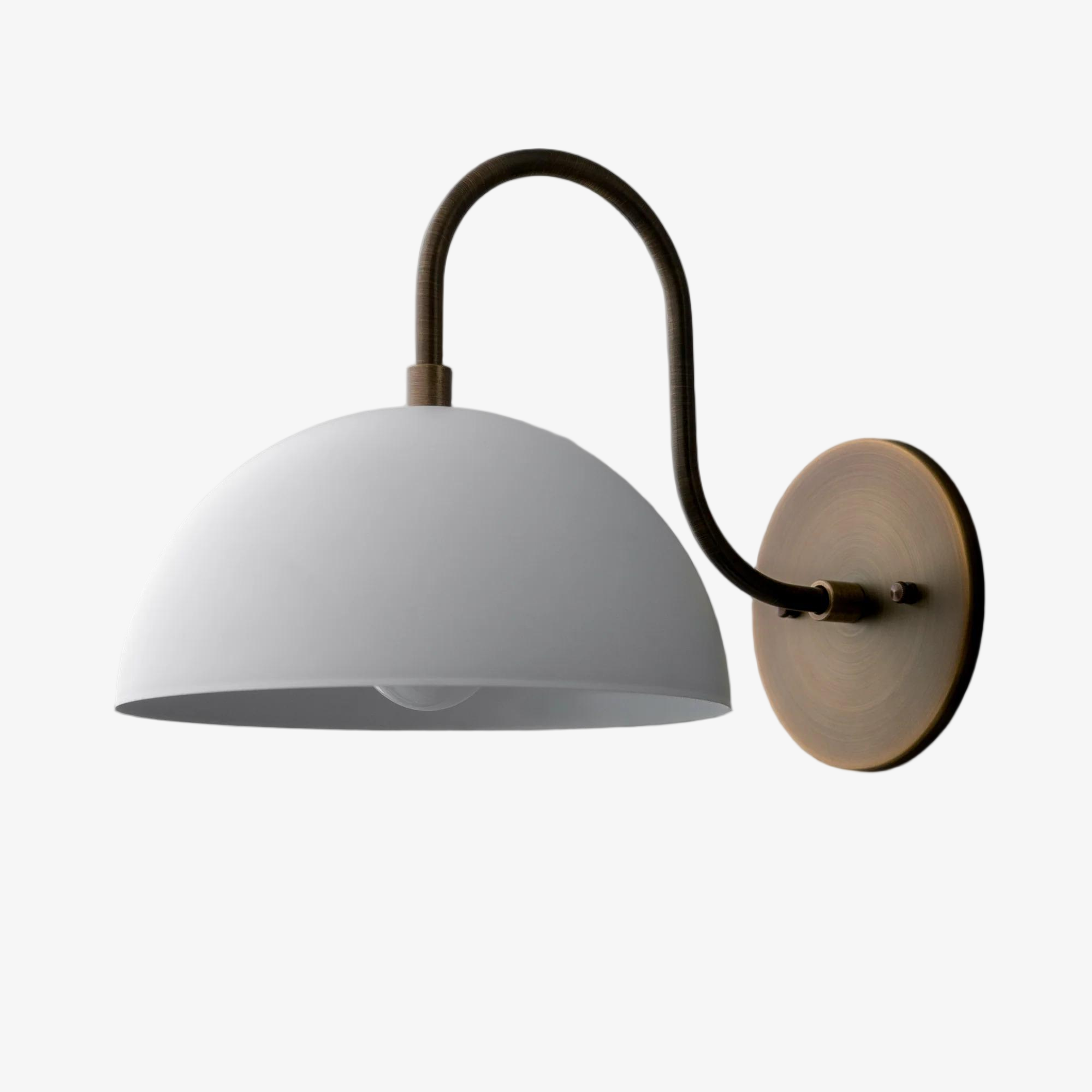 Curva Metal Industrial Wall Sconce - Curved Brass Arm - Hammered Dome Light Fixture T408
