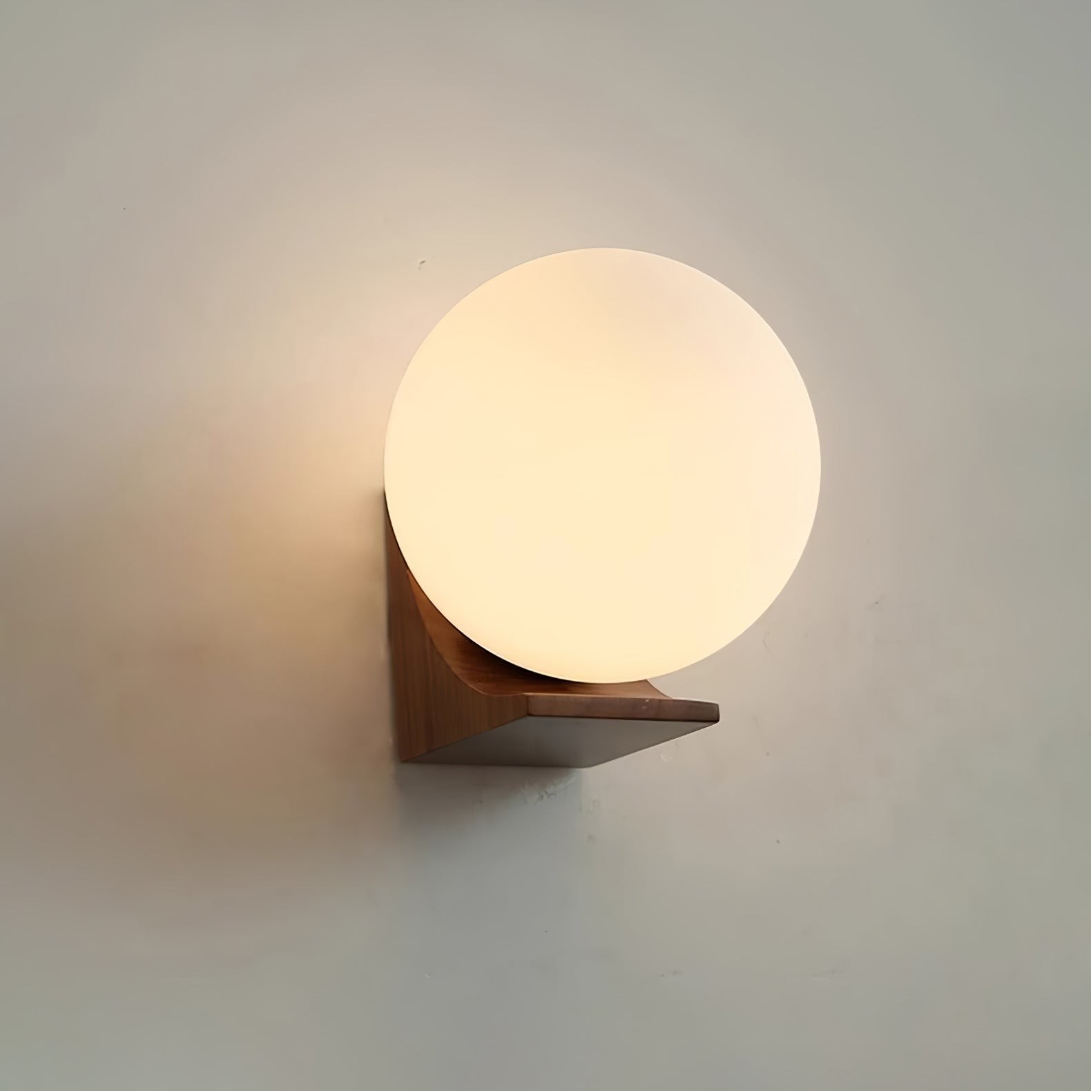 Minimalist Wooden Geometric Bracket Glass Globe Wall Lamp M477