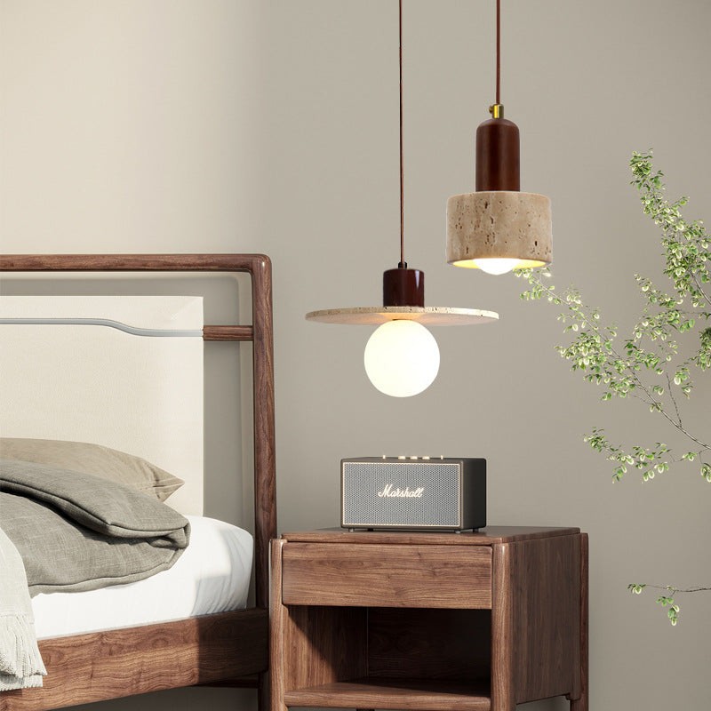 Traditional Japanese Travertine Wood Pendant Lamp M107