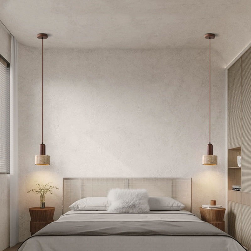 Traditional Japanese Travertine Wood Pendant Lamp M107