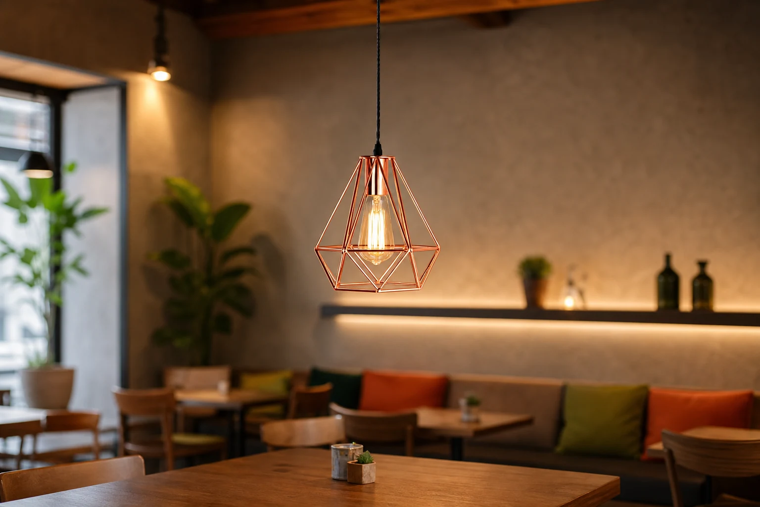 Scena lifestylowa z geometryczną lampą wiszącą LEIKA