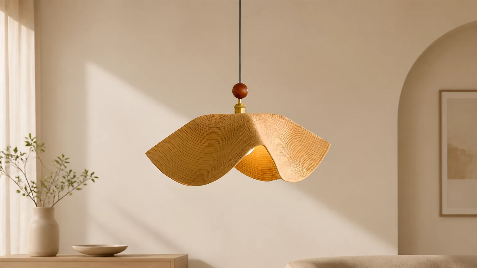 Lampa wisząca Wavora D272 w ciepłej scenerii wnętrza