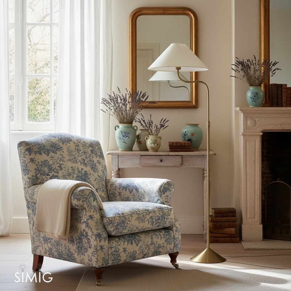 Fibura Elegant Floor Lamp with Linen Shade and Champagne Bronze Base for Living Room T081