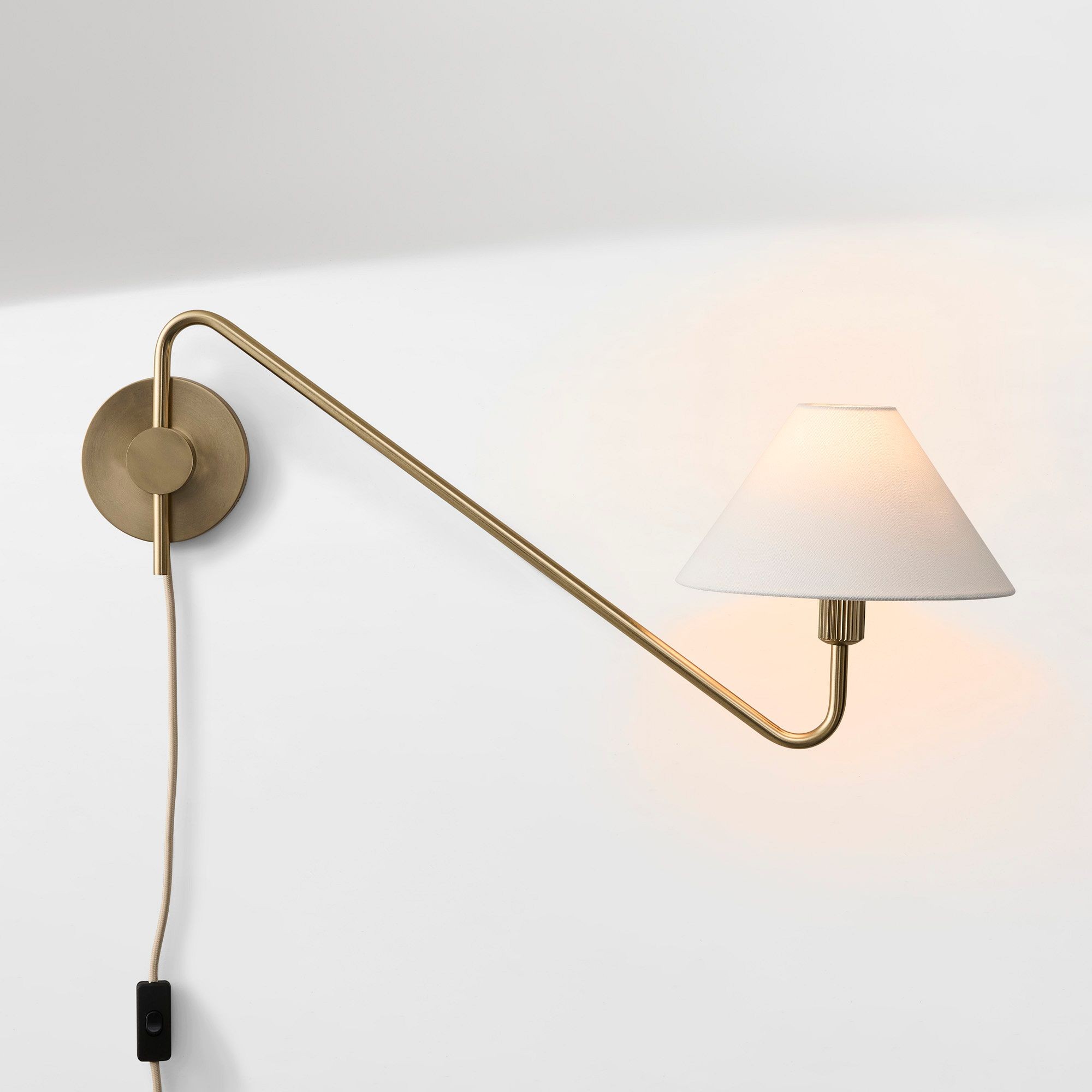 Diora Plug-In Wall Sconce - Champagne Bronze Adjustable Arm Lamp with Linen Shade T200