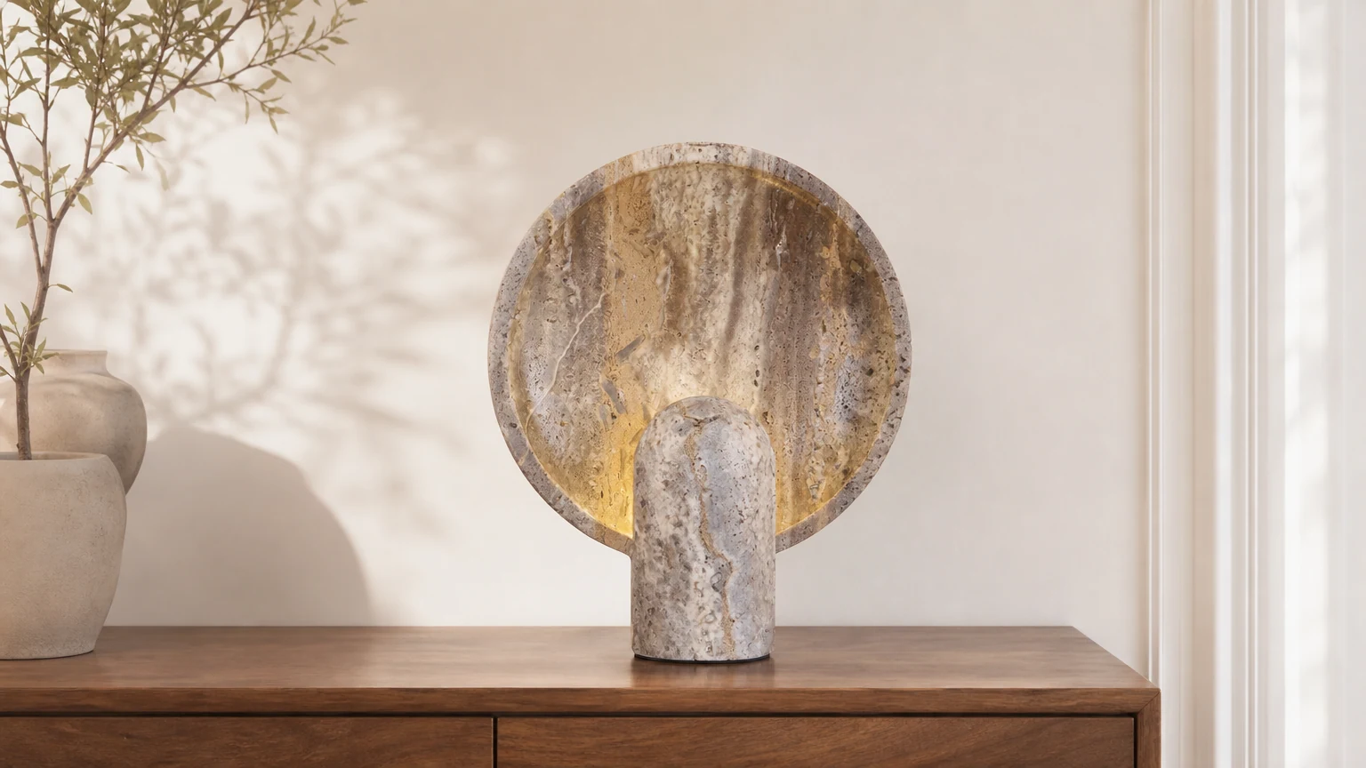 Kamienna lampa stołowa G18 w stylu Wabi-sabi Eclipse w ciepłej oprawie wnętrza