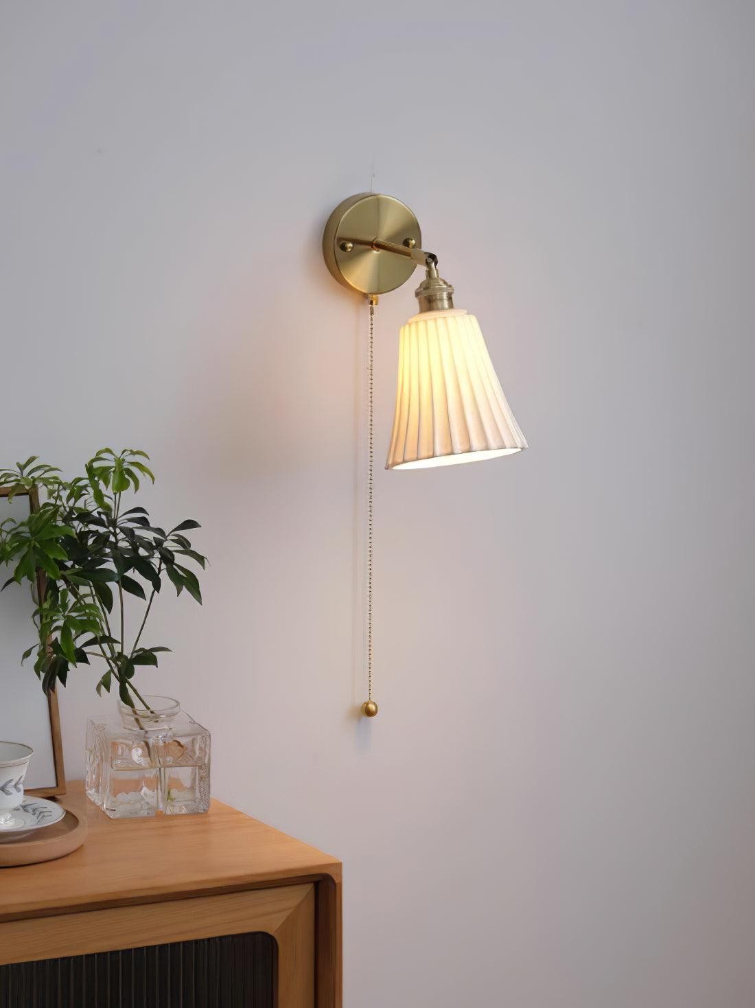 Modern Pull Cord Metal Ceramics Indoor Wall Lamp for Bedroom M506