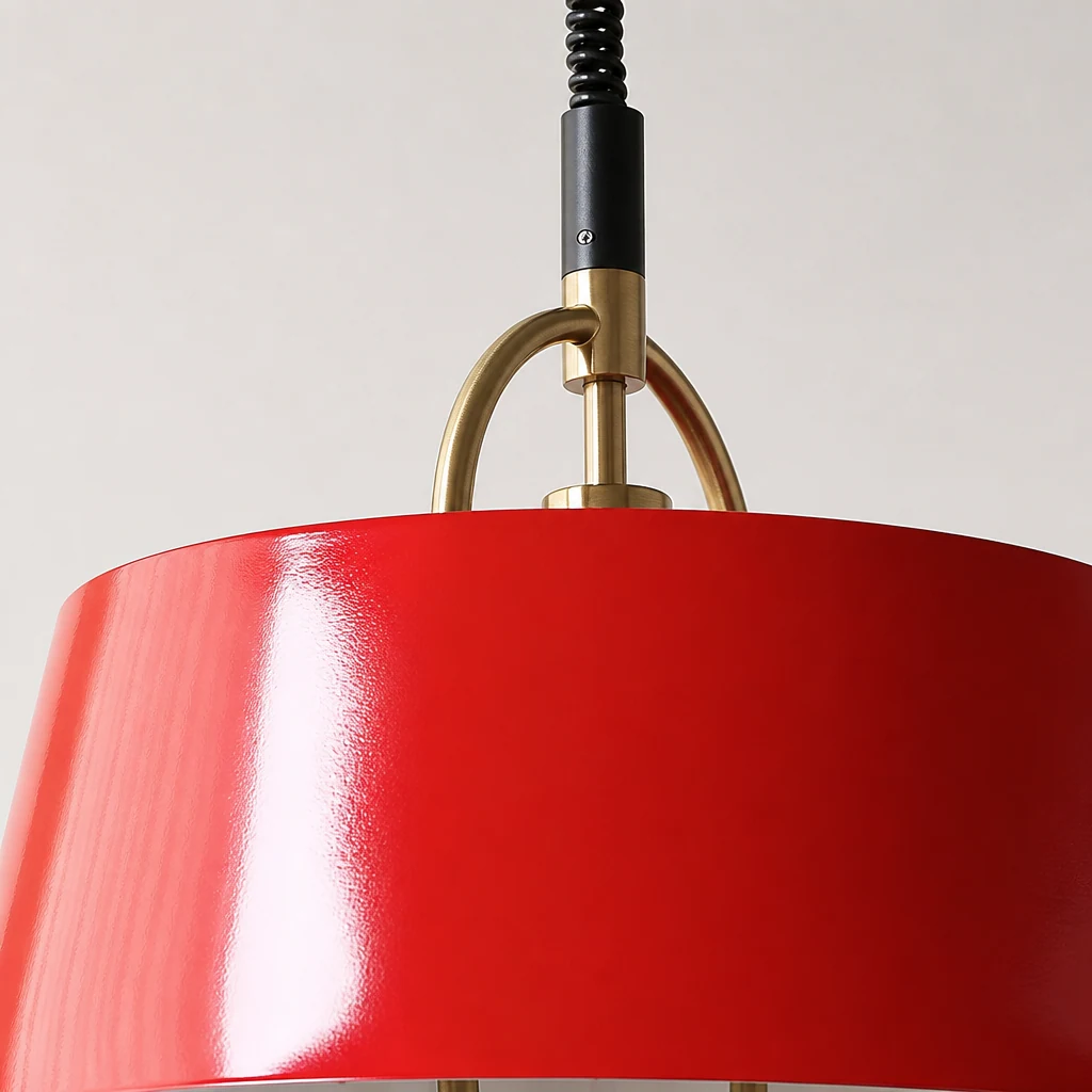 Zbliżenie szczegółów metalowego wykończenia i konstrukcji lampy wiszącej M409
