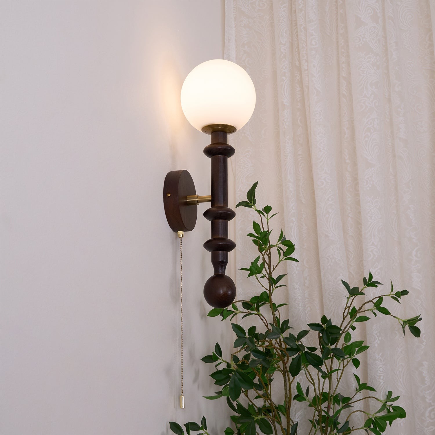 French Simple Vintage Bedside Wooden Glass Wall Lamp M428
