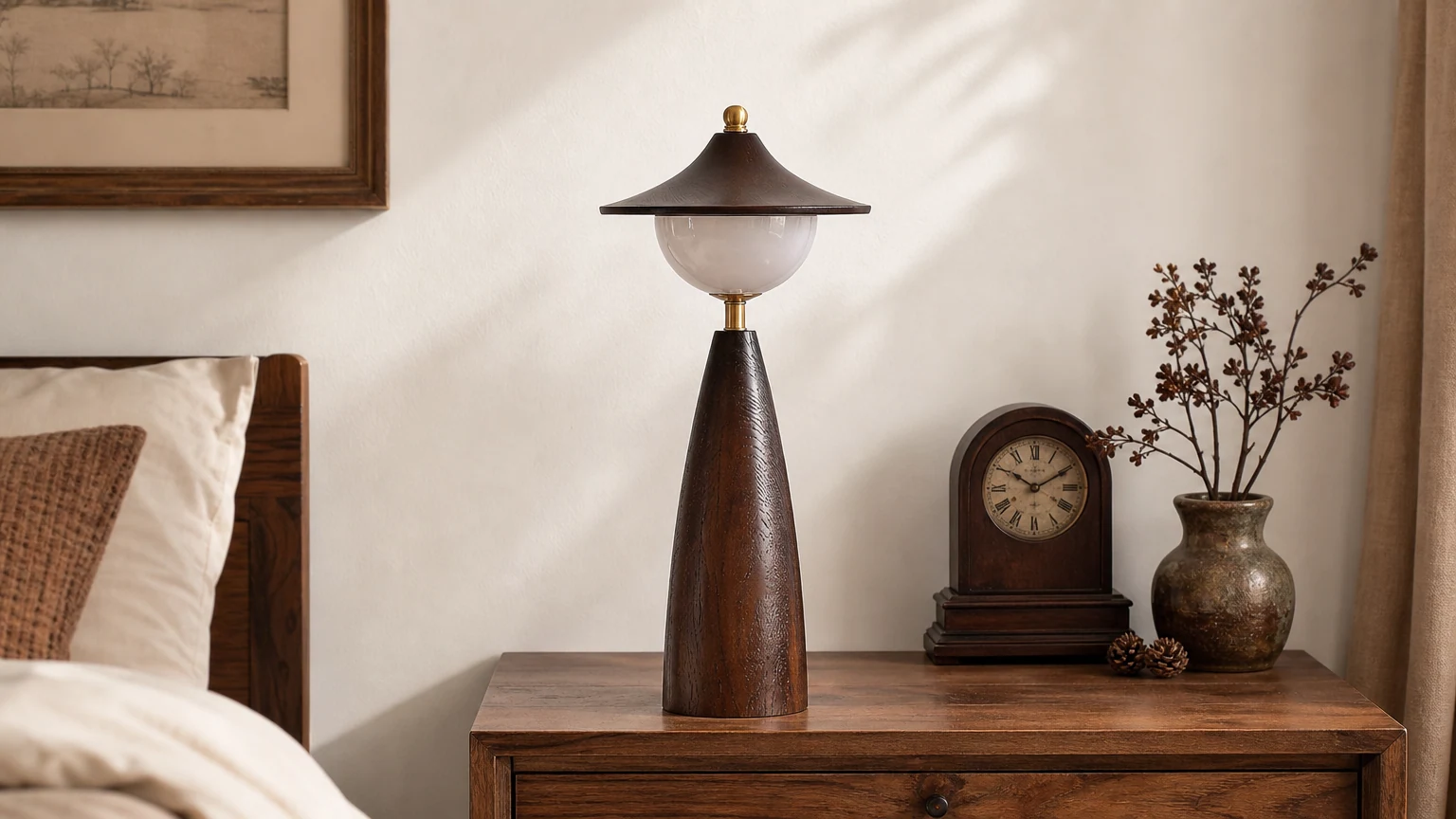 Francuska lampka nocna LED w stylu retro w ciepłej sypialni