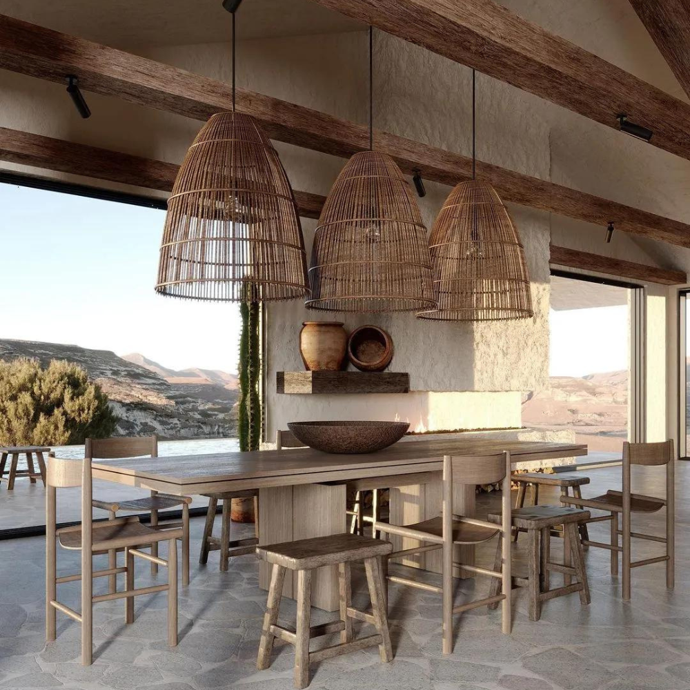Runa Boho Rattan Pendant Light D831