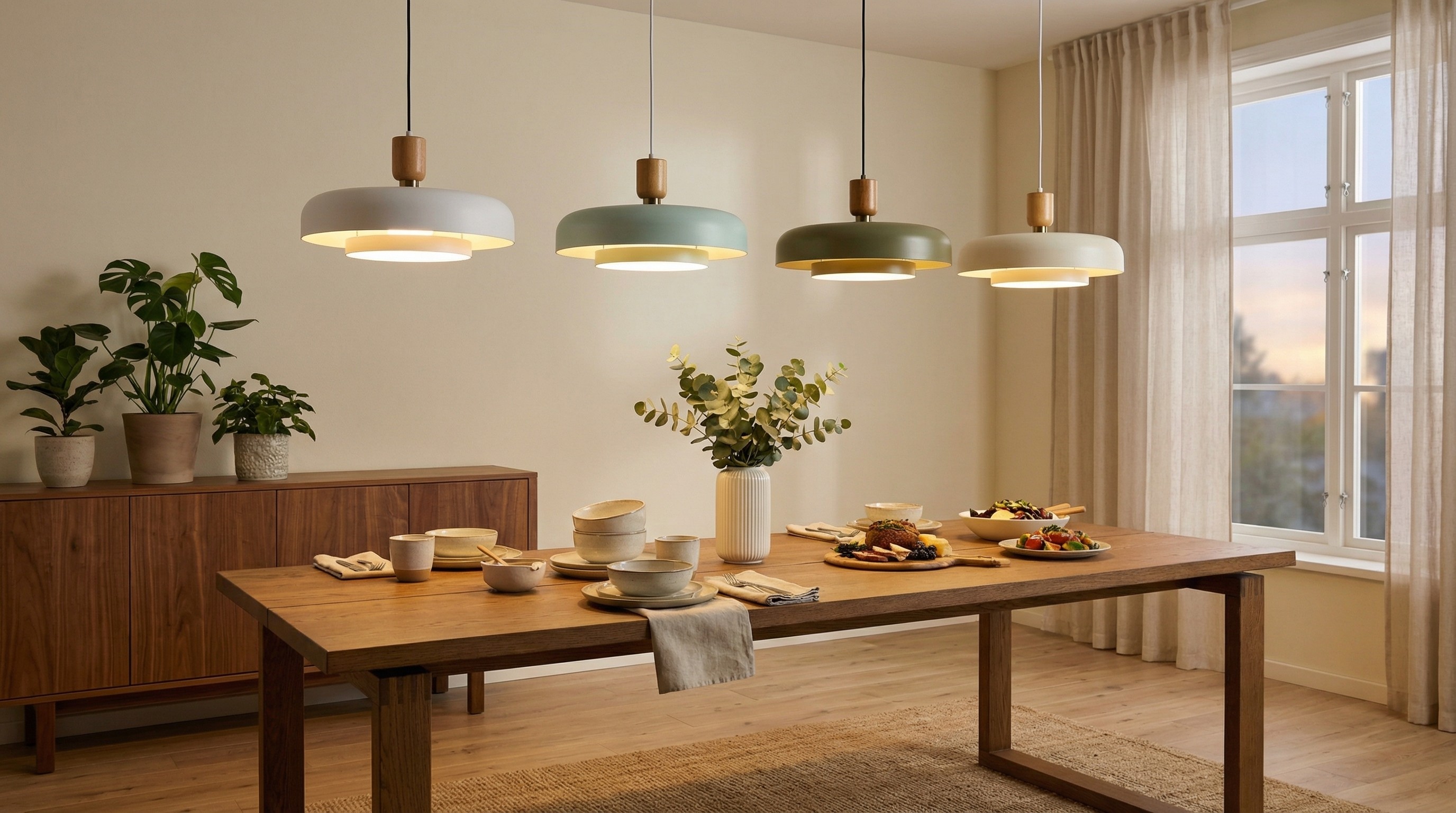 Lampy wiszące Orbulis nad wyspą kuchenną i jadalnią
