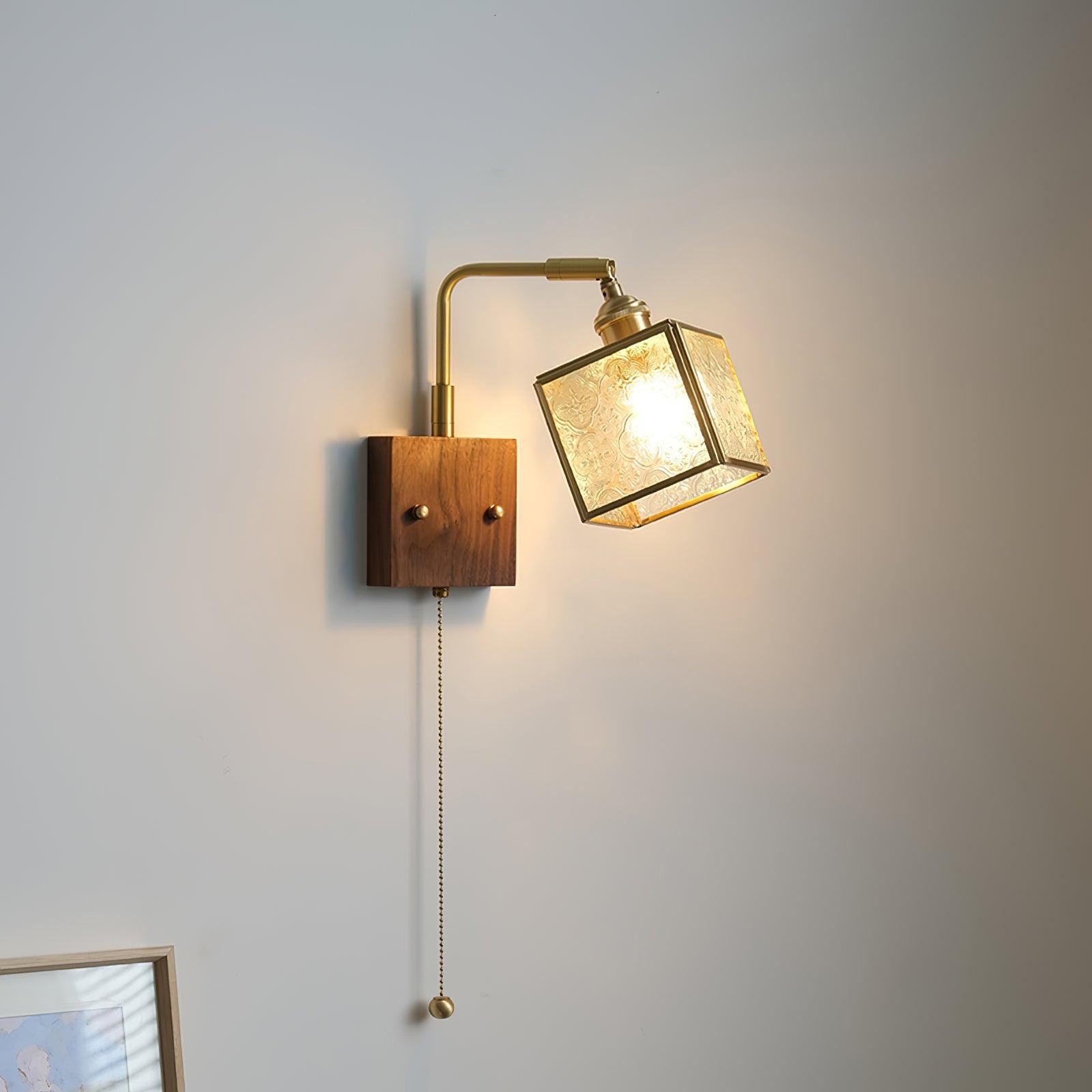 Square Glass Adjustable Wooden Wall Lamp M347