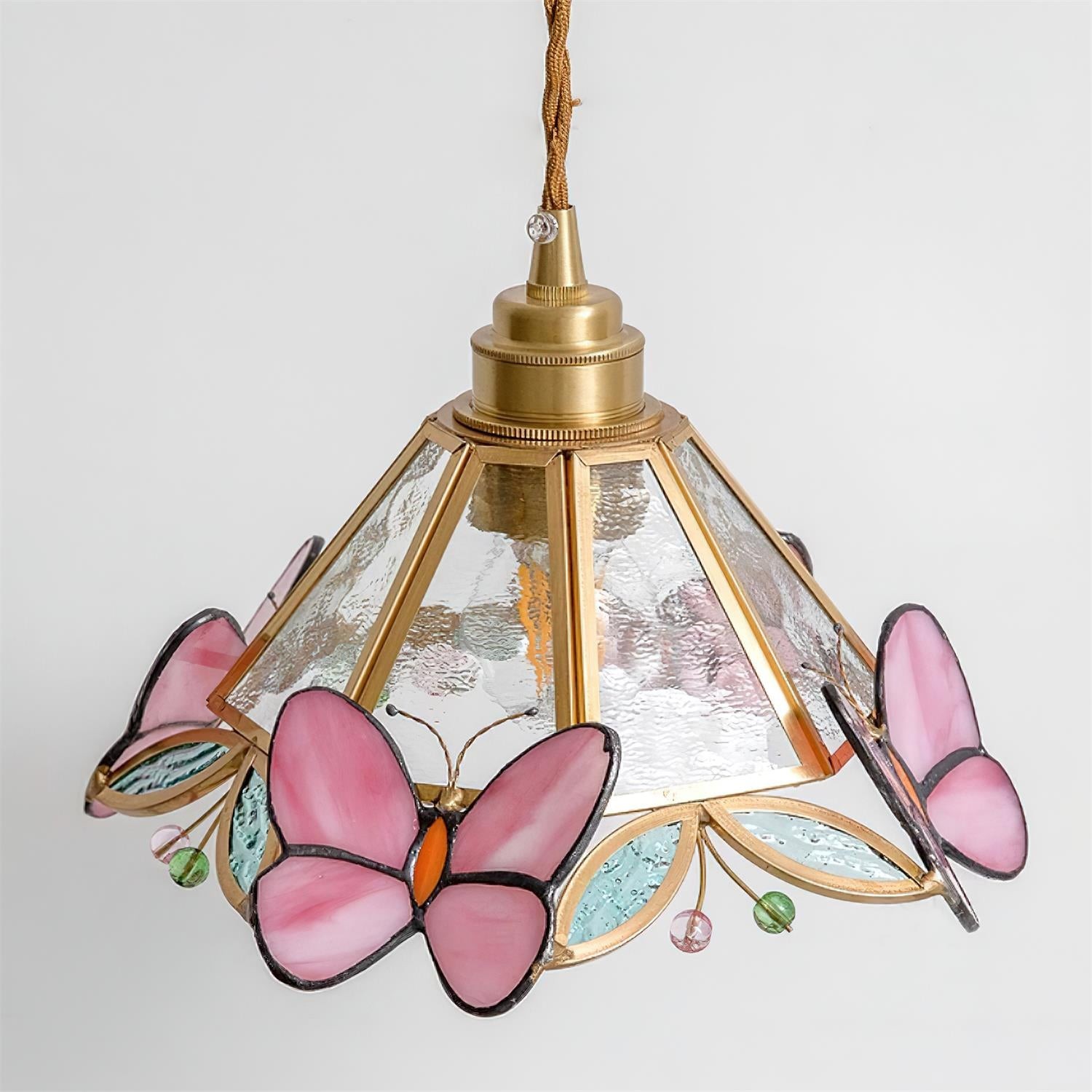 French Retro Glass Pink Butterfly Pendant Lamp M219