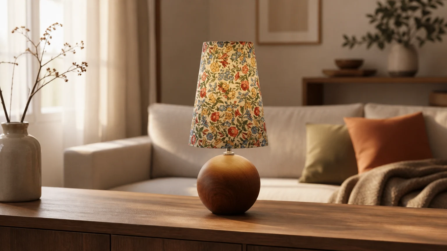 Kwiatowa lampa stołowa Florence w ciepłym domowym otoczeniu