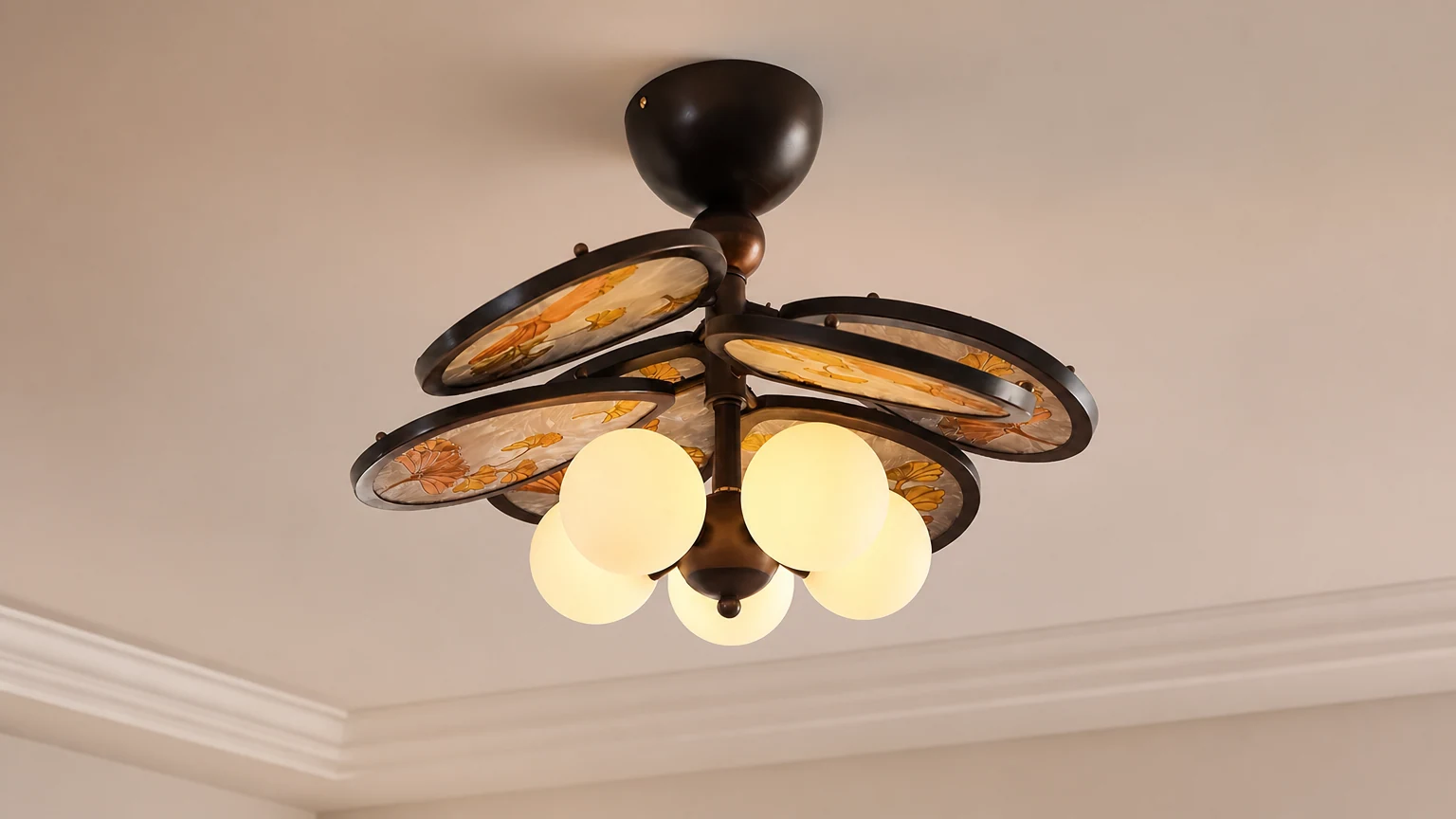 Lampa sufitowa Leafora D162 zainstalowana w ciepłym pomieszczeniu