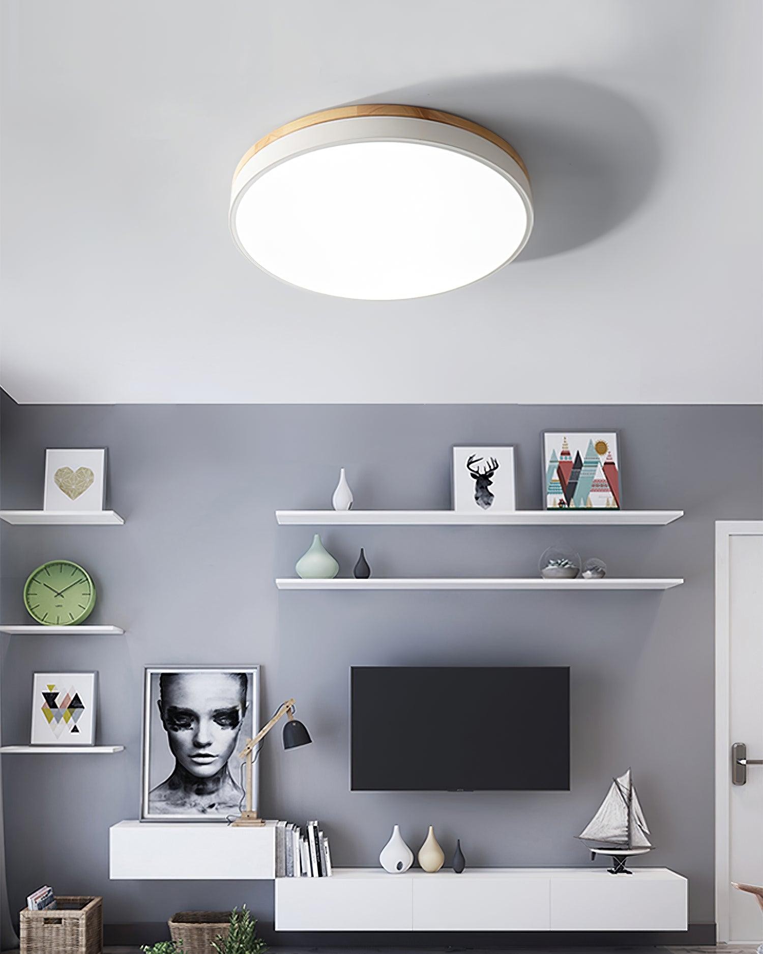 White Round Wooden Ceiling Lamp M298