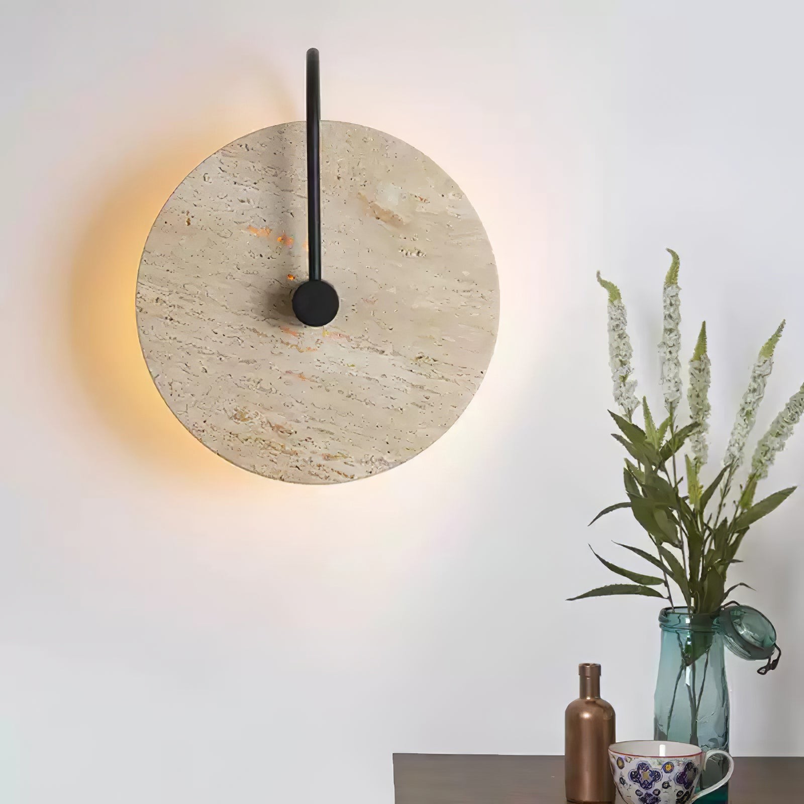 Simple Clock-Shaped Travertine Wall Lamp M25