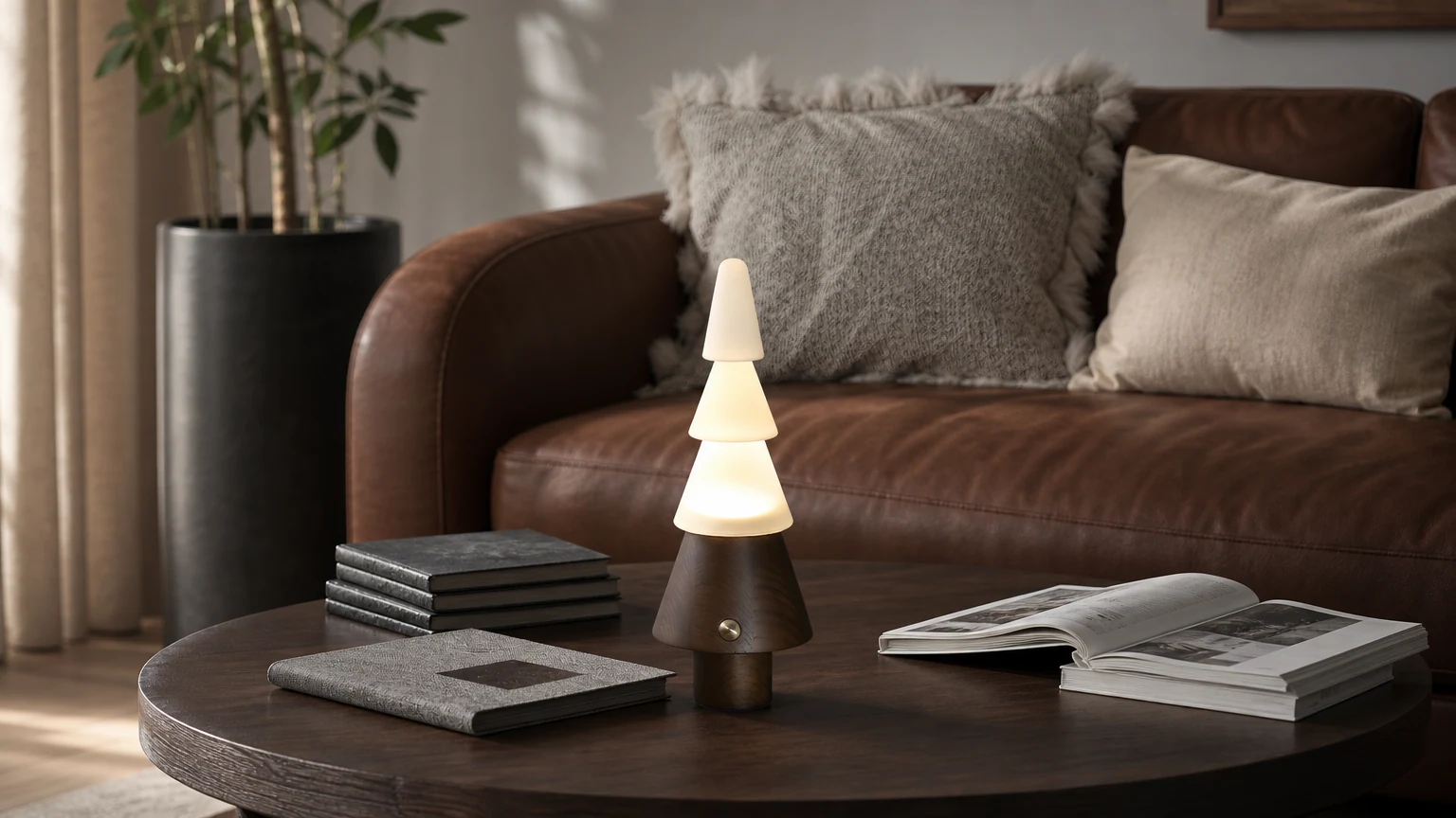 Stylowa lampa stołowa M09 w kształcie drzewa w ciepłej scenerii pomieszczenia