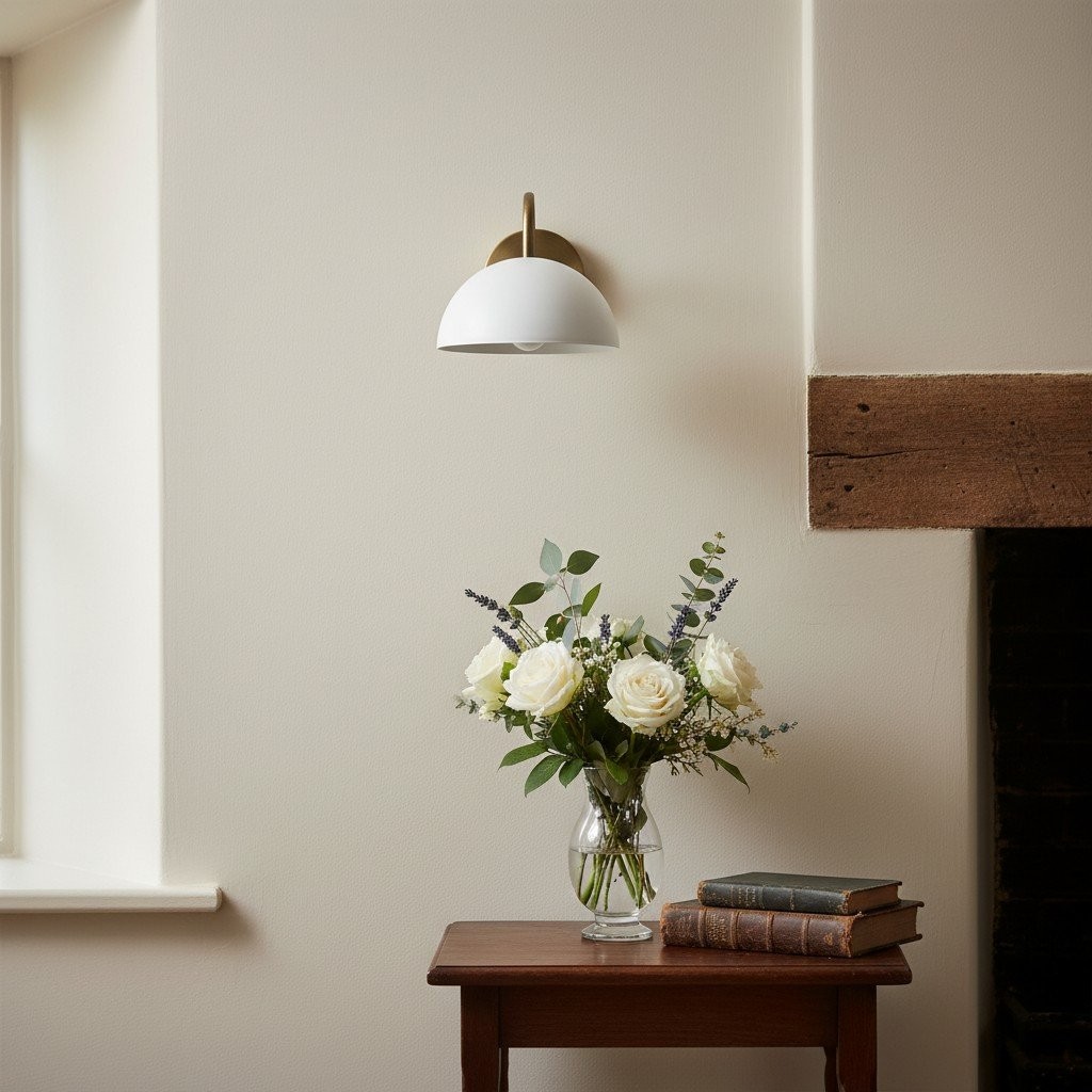 Curva Metal Industrial Wall Sconce - Curved Brass Arm - Hammered Dome Light Fixture T408