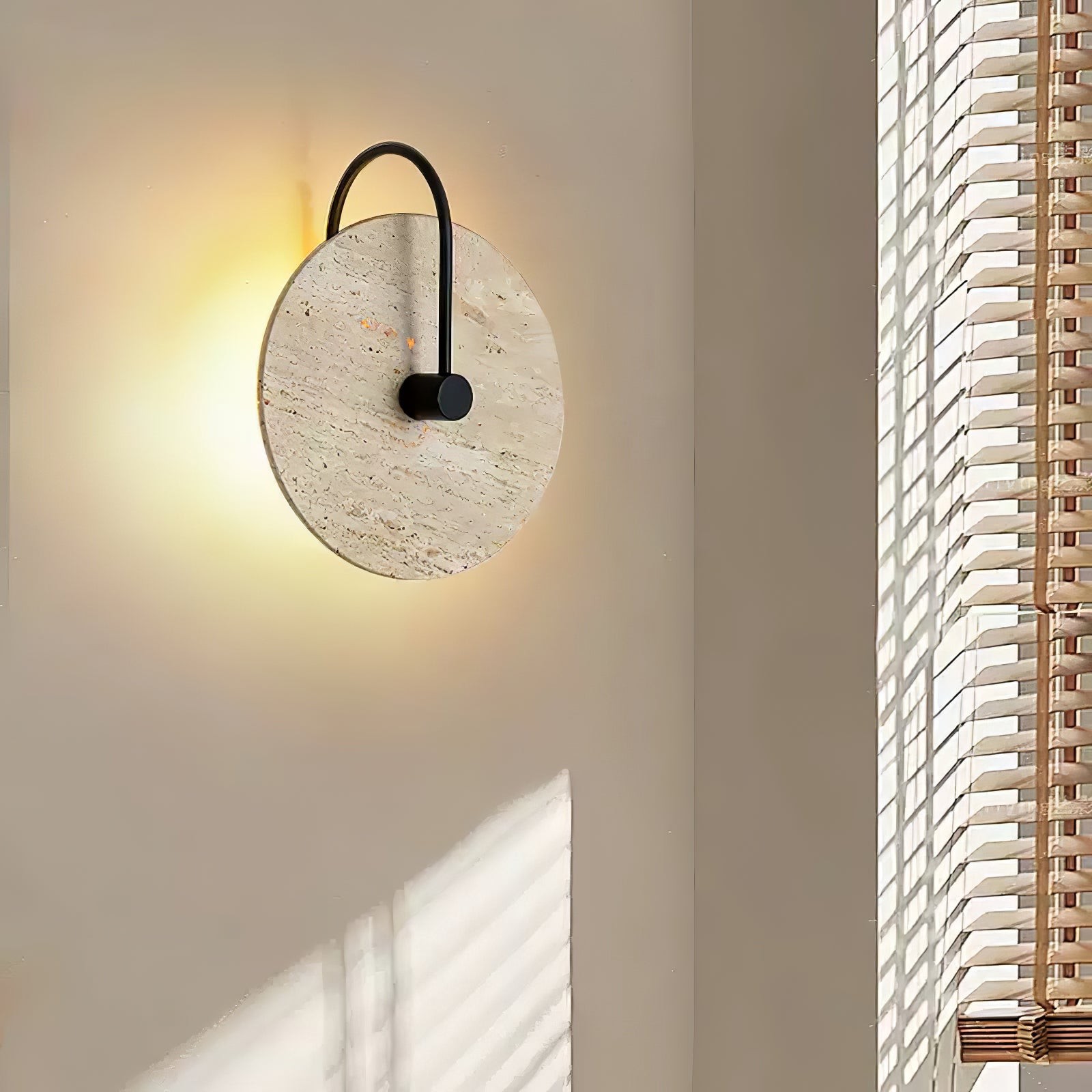 Simple Clock-Shaped Travertine Wall Lamp M25