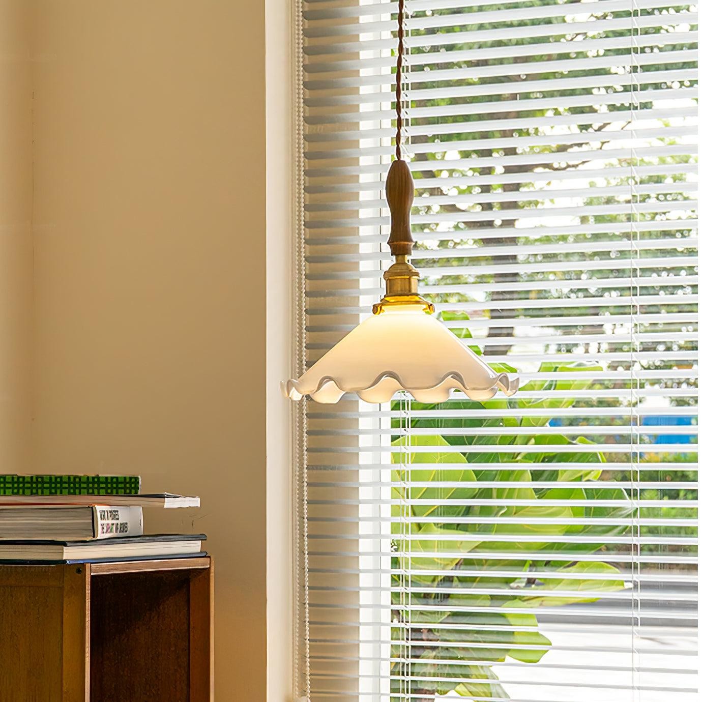 Vintage White Glass Skirted Pendant Lamp M472