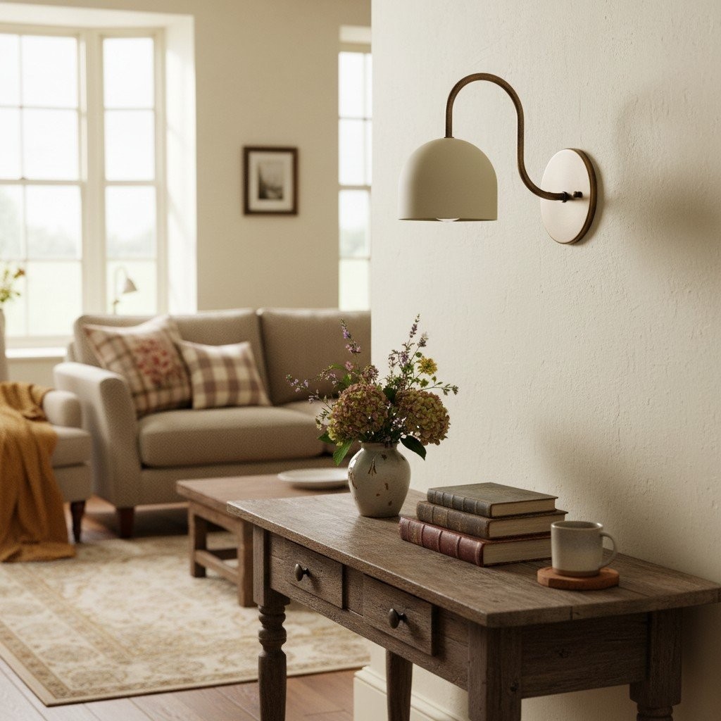 Curva Metal Industrial Wall Sconce - Curved Brass Arm - Hammered Dome Light Fixture T408