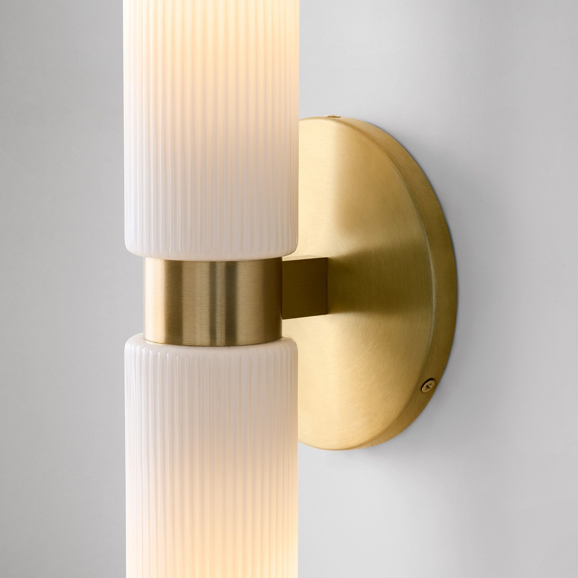 Rivora Fluted Glass Double Short Sconce - Indoor Outdoor Wall Light Elegance T095