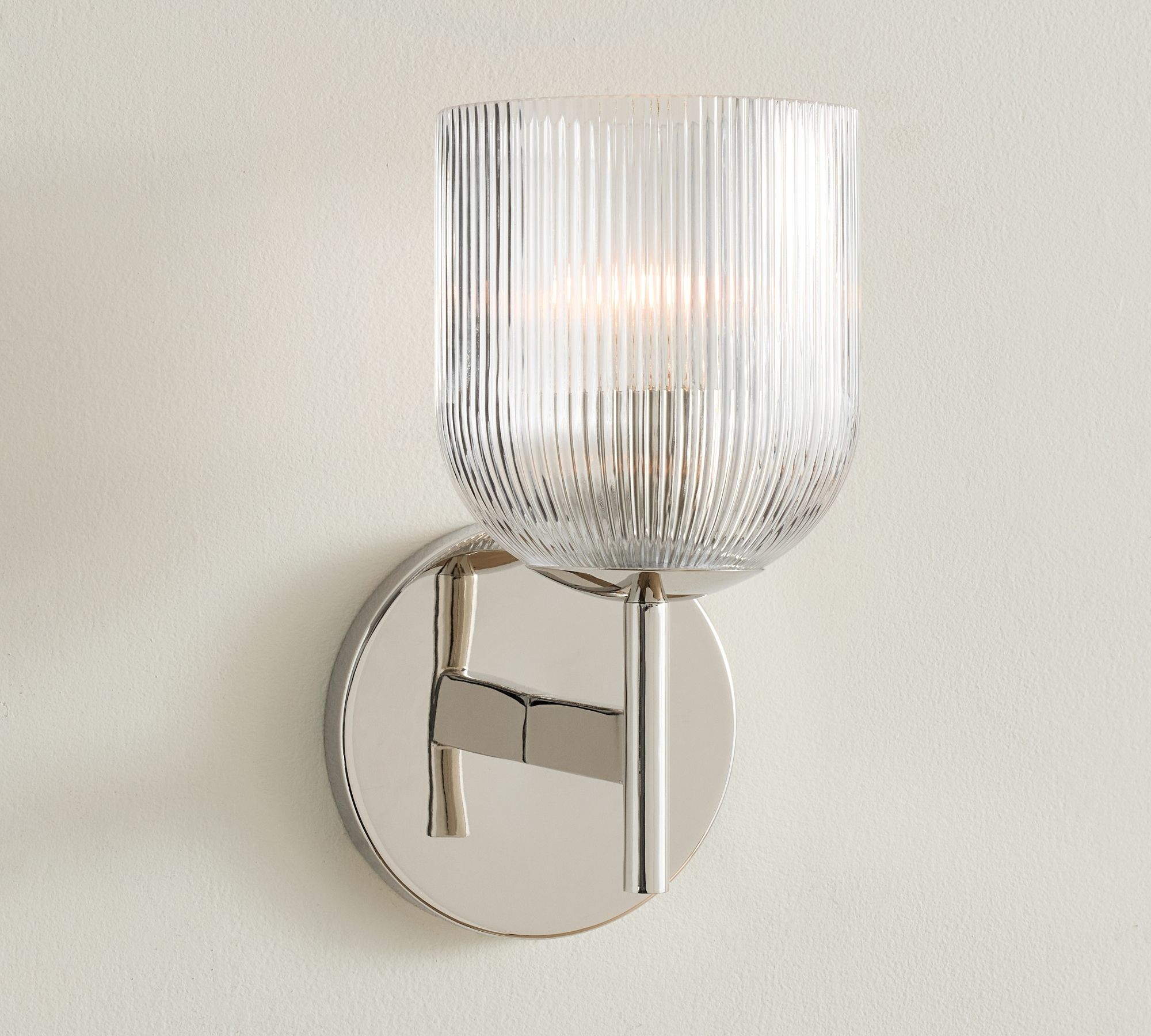 Bravira Ribbed Glass Sconce - Metal Wall Light with Clear Glass Shade T074