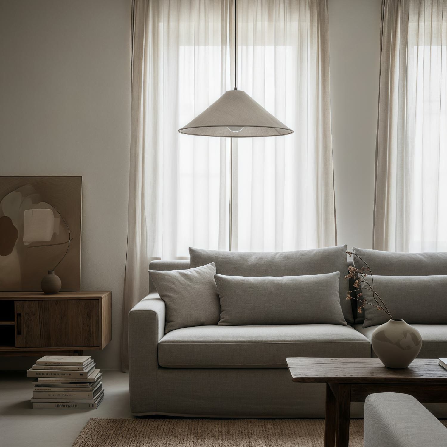 Zalen Textured Pleated Linen Pendant Lamp - Neutral Fabric Style Pendant Lamp for Bedroom & Living Room T649