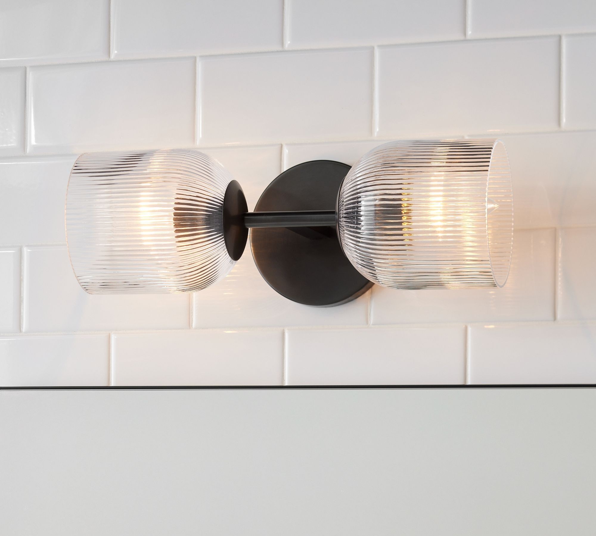 Bravira Ribbed Glass Sconce - Metal Wall Light with Clear Glass Shade T074