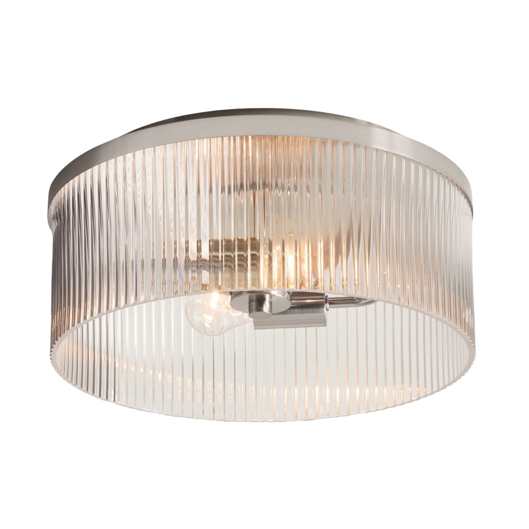 Bravira Flush Mount Ceiling Light - Ribbed & Bubbled Glass Metal Light T071