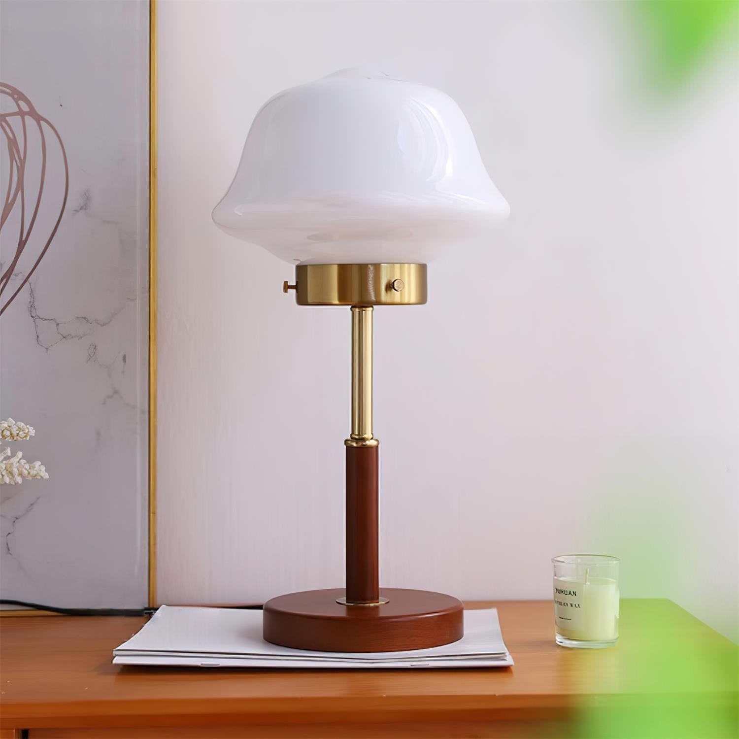 Mid Century Vintage Walnut Glass Table Lamp M395