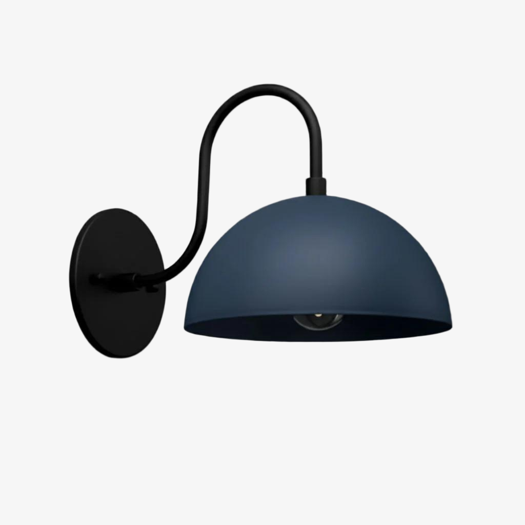 Curva Metal Industrial Wall Sconce - Curved Brass Arm - Hammered Dome Light Fixture T408