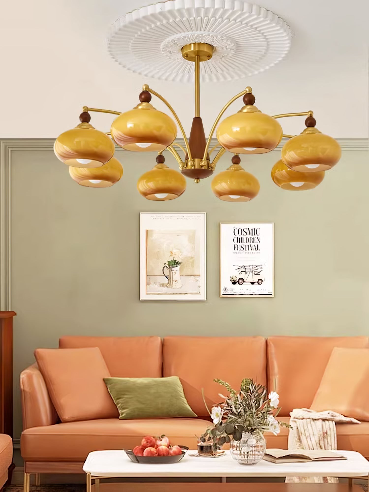 Vintage Multihead Persimmon Chandelier M431