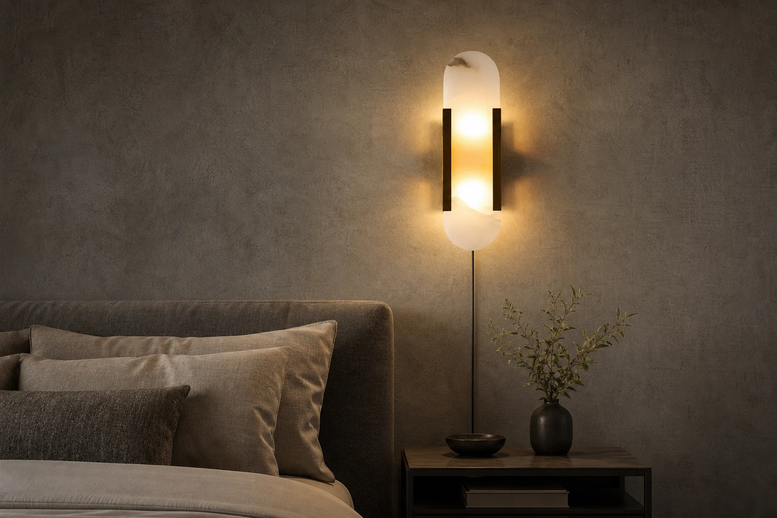 Alabastrowy kinkiet wtykowy M237 pokazany w stylu lifestylowym